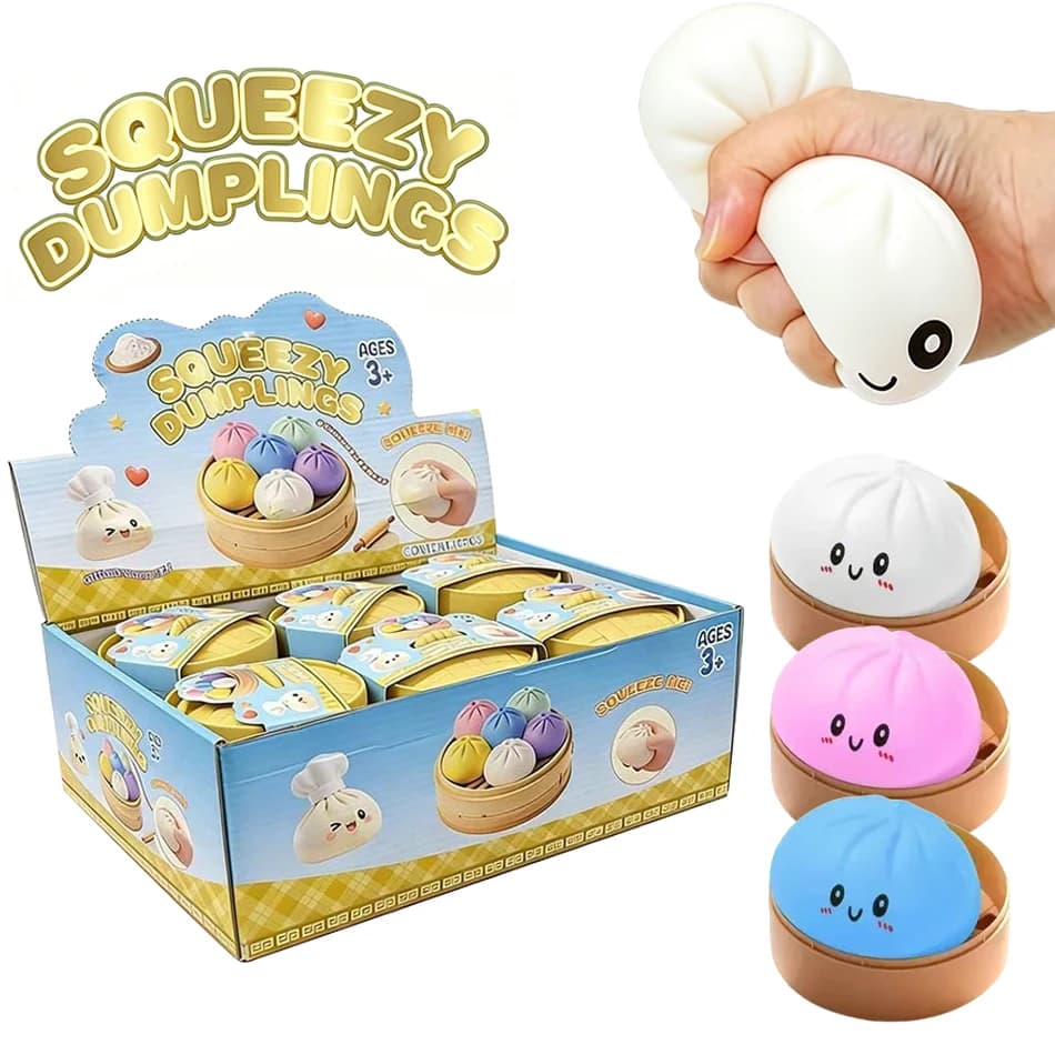 Squishy a forma di raviolo, palline antistress, giocattoli sensoriali fidget, simulazione cibo, squishies a forma di panino con vaporiera, palline di pasta da schiacciare, regali