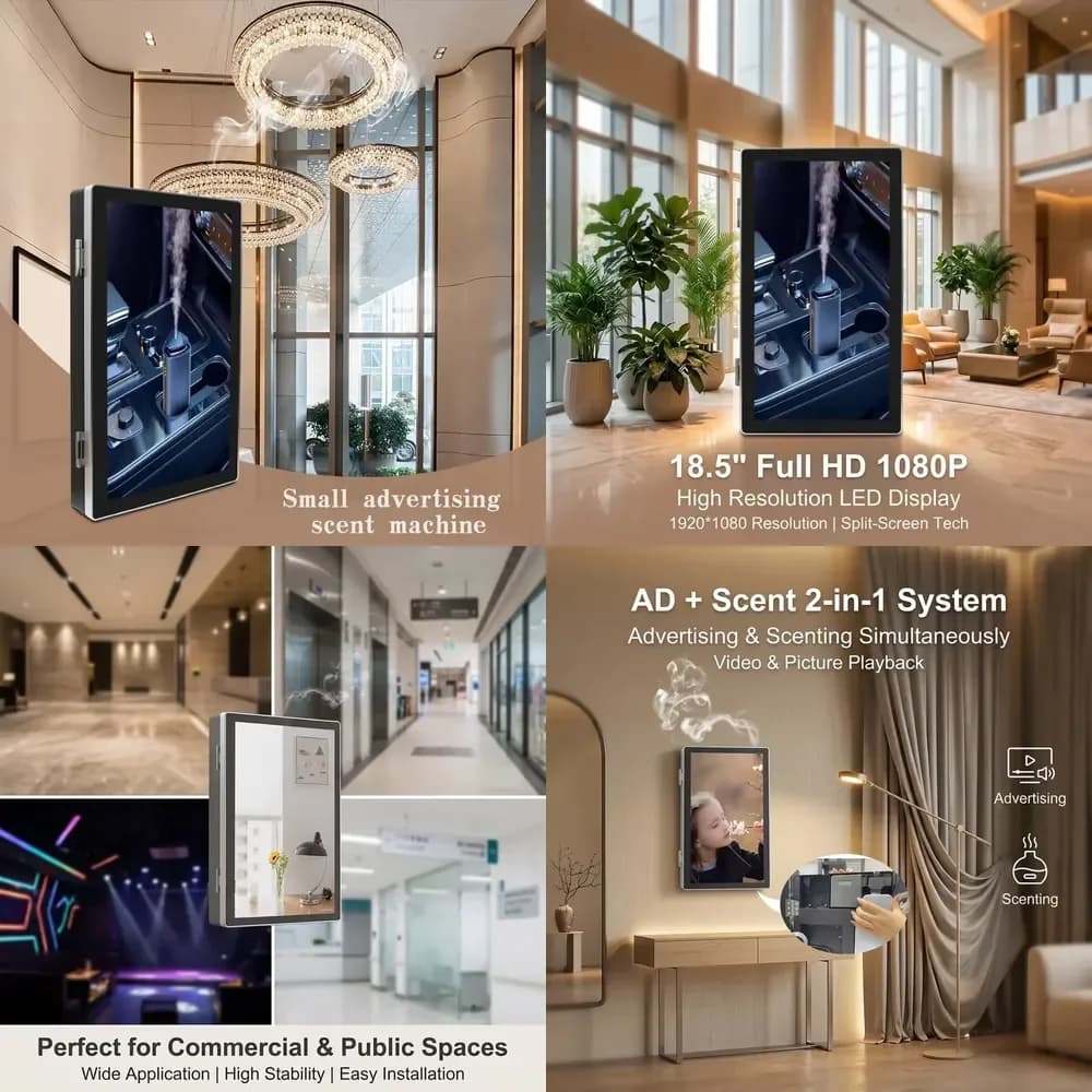 Commercial Scent Diffuser with Digital Advertising Display Screen, Wall Mounted Aroma Marketing Machine for Hotel Mall