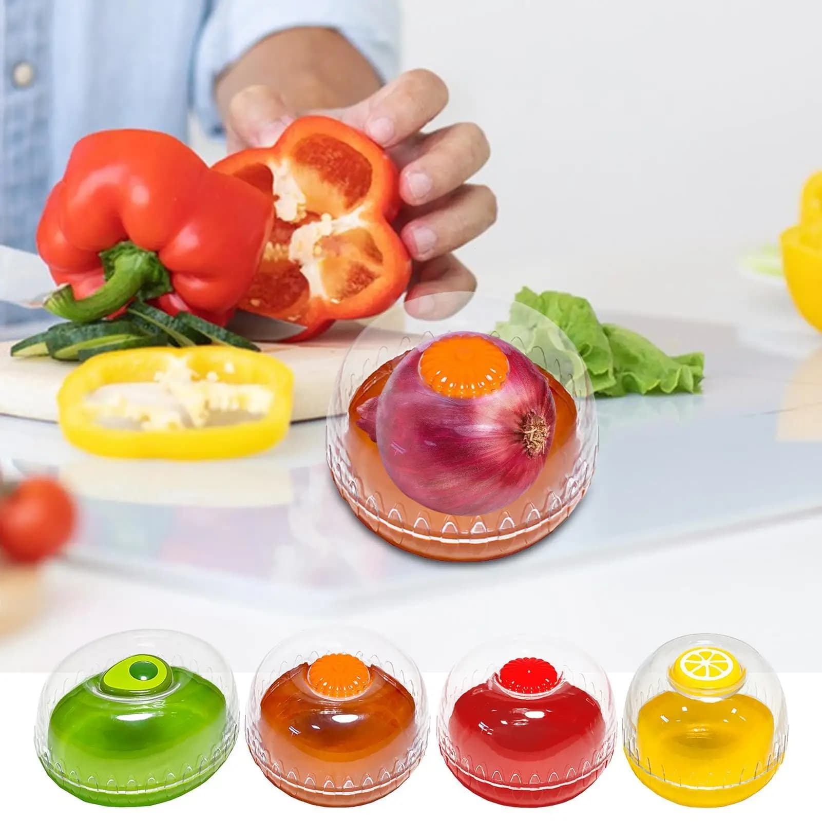 Contenitore per Conservazione Frutta, Scatola Sigillata per Frigorifero in Plastica per Avocado, Limone, Cipolla, Pomodoro e Verdura