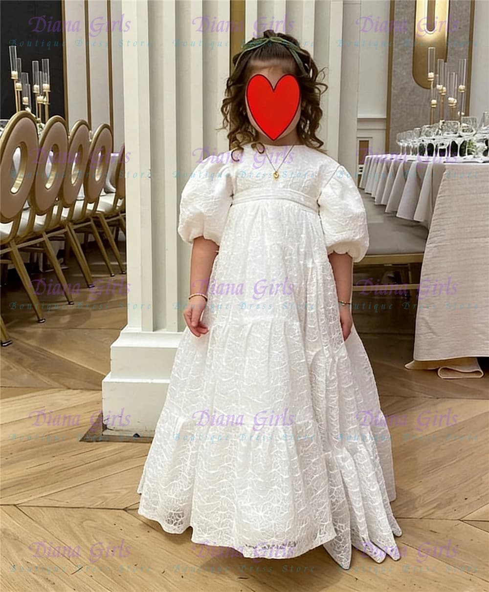 Bellissimo abito da ragazza di fiore in pizzo bianco latte soffice con cintura per matrimonio Abiti da sera per feste di compleanno per bambini Abiti da prima comunione