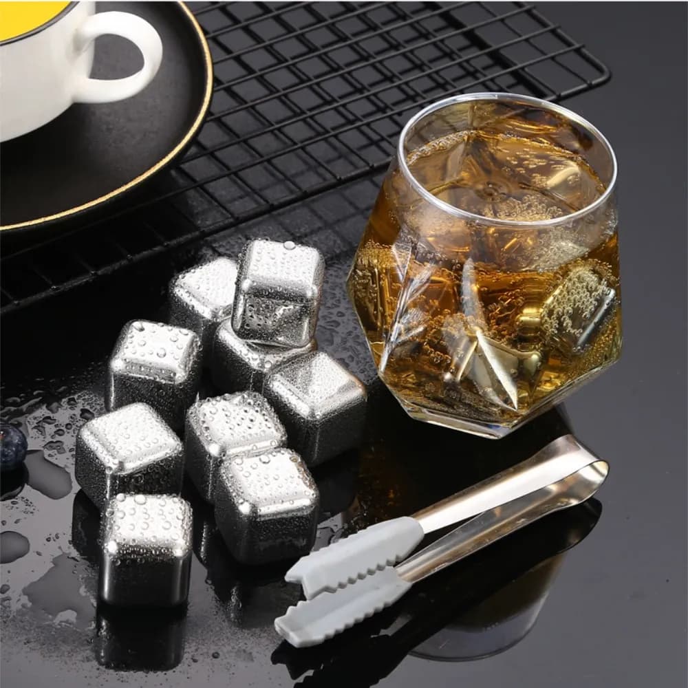 Cubi di ghiaccio in acciaio inossidabile da 8/12 pezzi, cubetti di ghiaccio in argento, pietre di ghiaccio di whisky congelati, stampo per cubetti di ghiaccio di birra, sarto di ghiaccio, coolino rapido