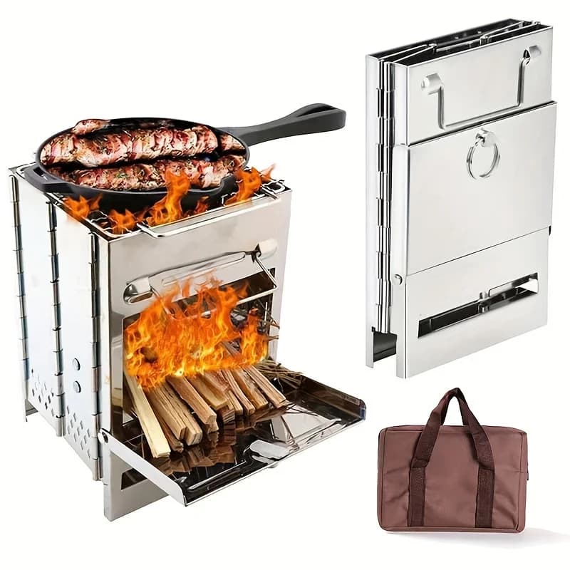 Stainless Steel Portable Wood Stove, Camping Folding Grill, Light Korean BBQ Armchairs, Carbon Mini Barbecue
