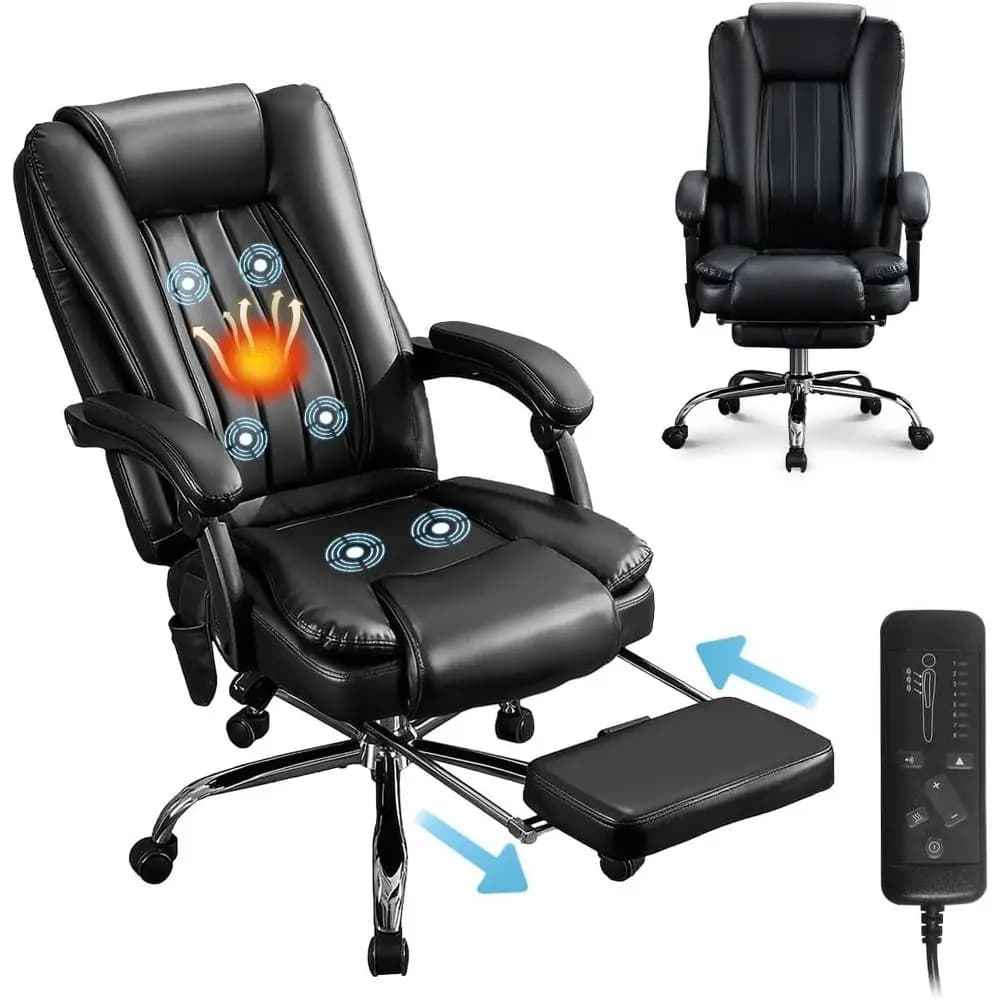 Sedia da Ufficio Ergonomica di Lusso con Massaggio, Seduta Riscaldata, Poggiapiedi Regolabile e Schienale Alto Reclinabile per il Massimo Comfort