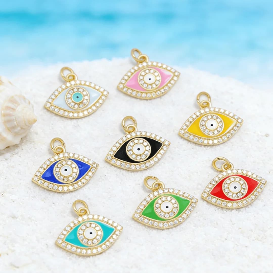 5 pendenti colorati malocchio in ottone scintillante con zirconi cubici, ciondoli in smalto per gioielli fai da te, creazione di accessori per braccialetti, collane