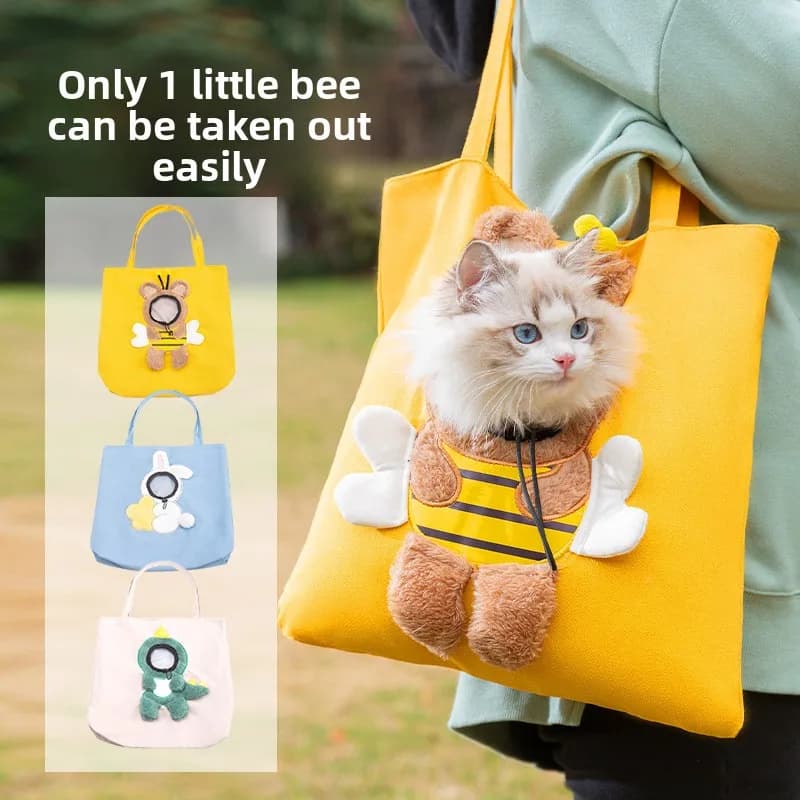 Borsa da trasporto per animali domestici con api Borsa a tracolla in tela traspirante per gatti Borsa a tracolla portatile per animali domestici da viaggio all'aperto Borsa per animali domestici