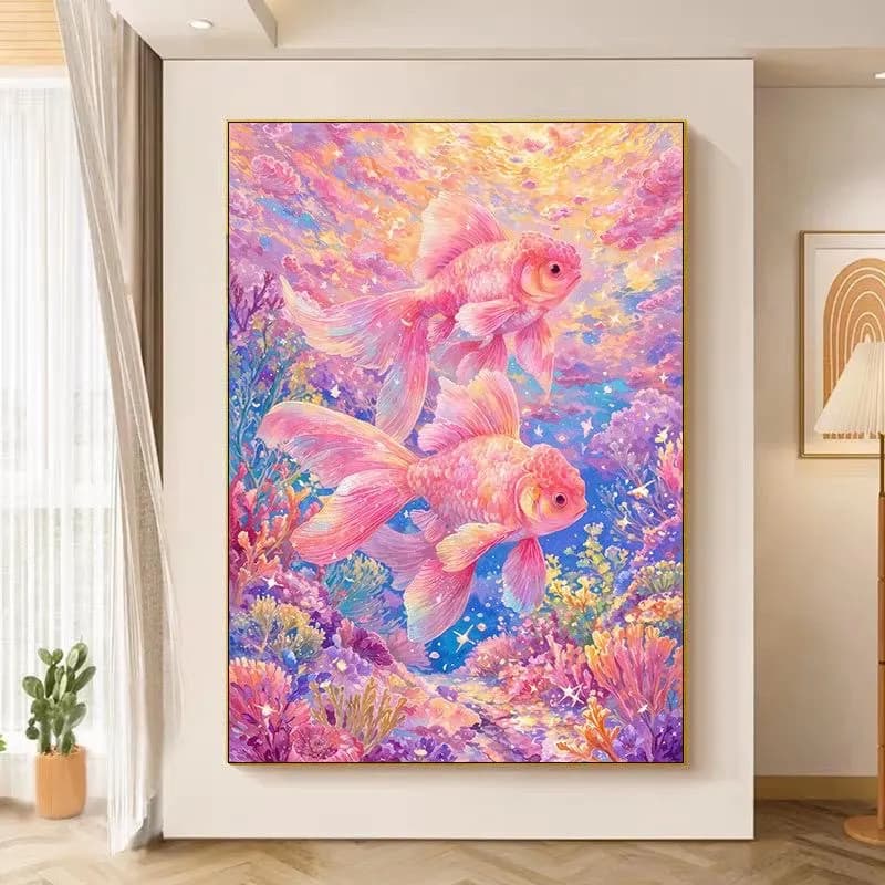 Pesci stampati punto croce bellissimo paesaggio 14CT 9CT ricamo fai da te set di cucito artigianato con aghi fili