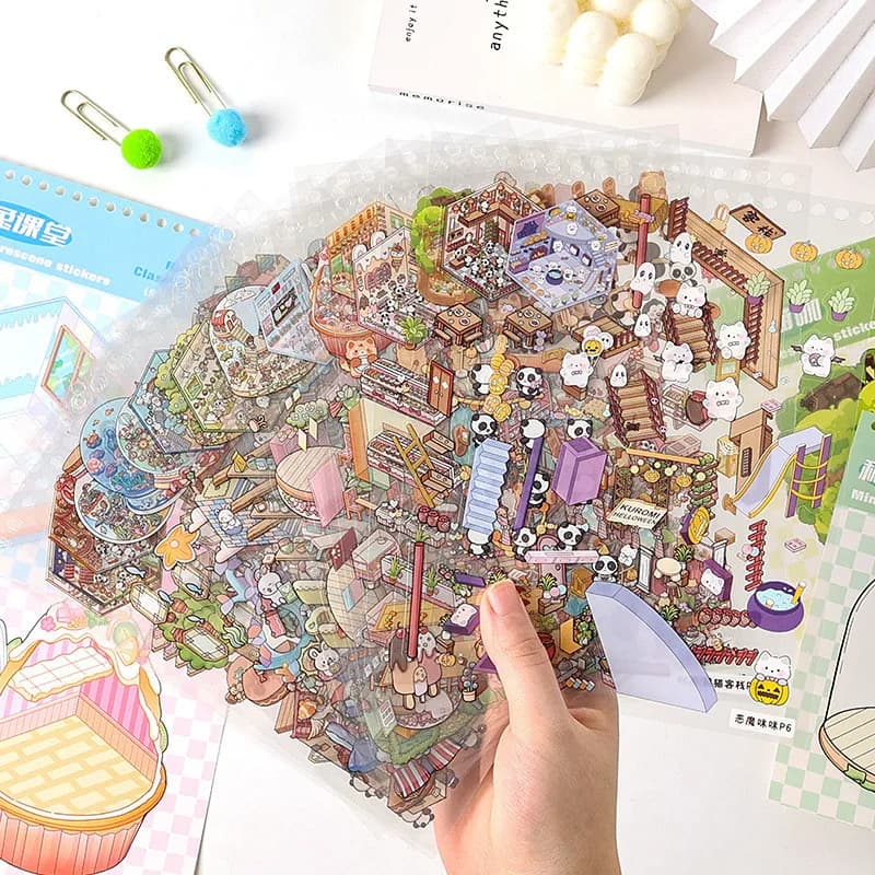 20sheets Miniature Scene Stickers DIY Cabin Scene Stacking and Pasting Hand Account Scrapbooking Material Scrapbook Kit