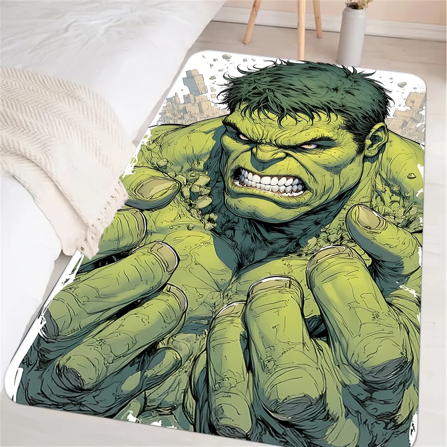 Tappetino stampato Marvel con design dell'espressione arrabbiata di Hulk - Adatto per soggiorno, camera da letto, tappeto per sala giochi, tappetino per porta/esterno
