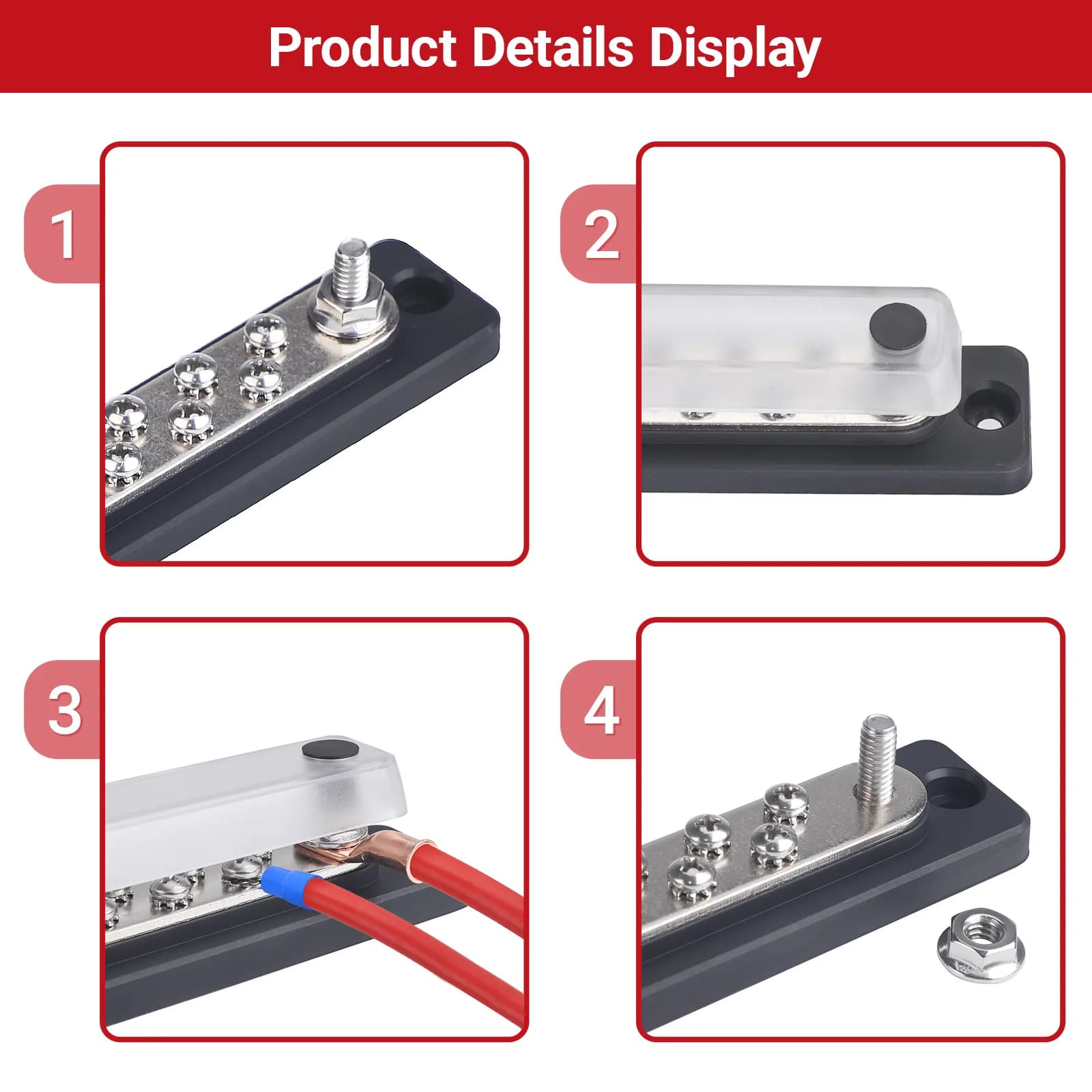 Kit di Distribuzione Elettrica CNSPEED con 20 Terminali, Barra Collettrice e Coperture Termorestringenti per Terminali ad Anello, per Pali ABC 123 M6, Colore Nero