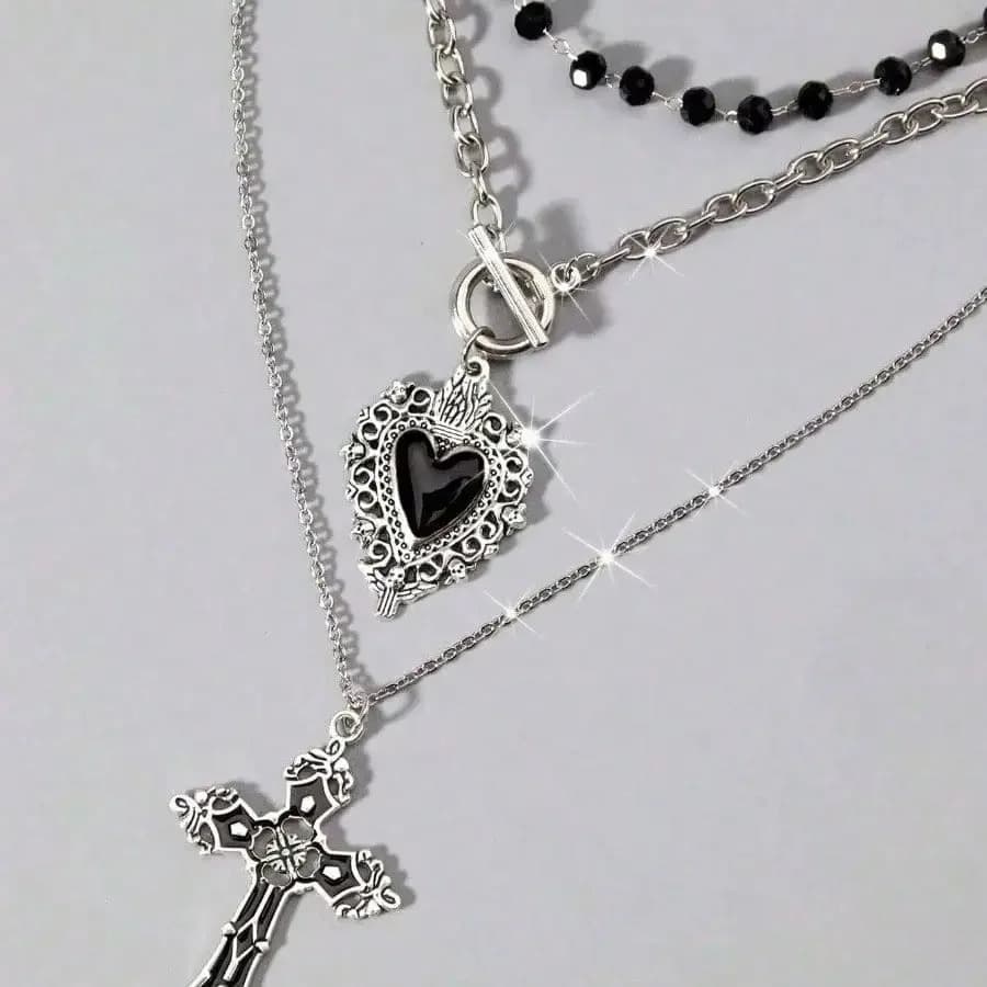 Collana con croce e cuore nero gotico da 3 pezzi, Y2K Punk Vintage, streetwear per feste quotidiane, regalo ideale, spedizione gratuita