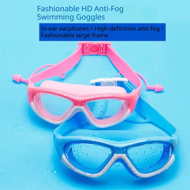 Occhialini da nuoto antiappannamento con tappi per le orecchie integrati, in silicone, impermeabili, per uomo e donna, con montatura grande, ad alta definizione