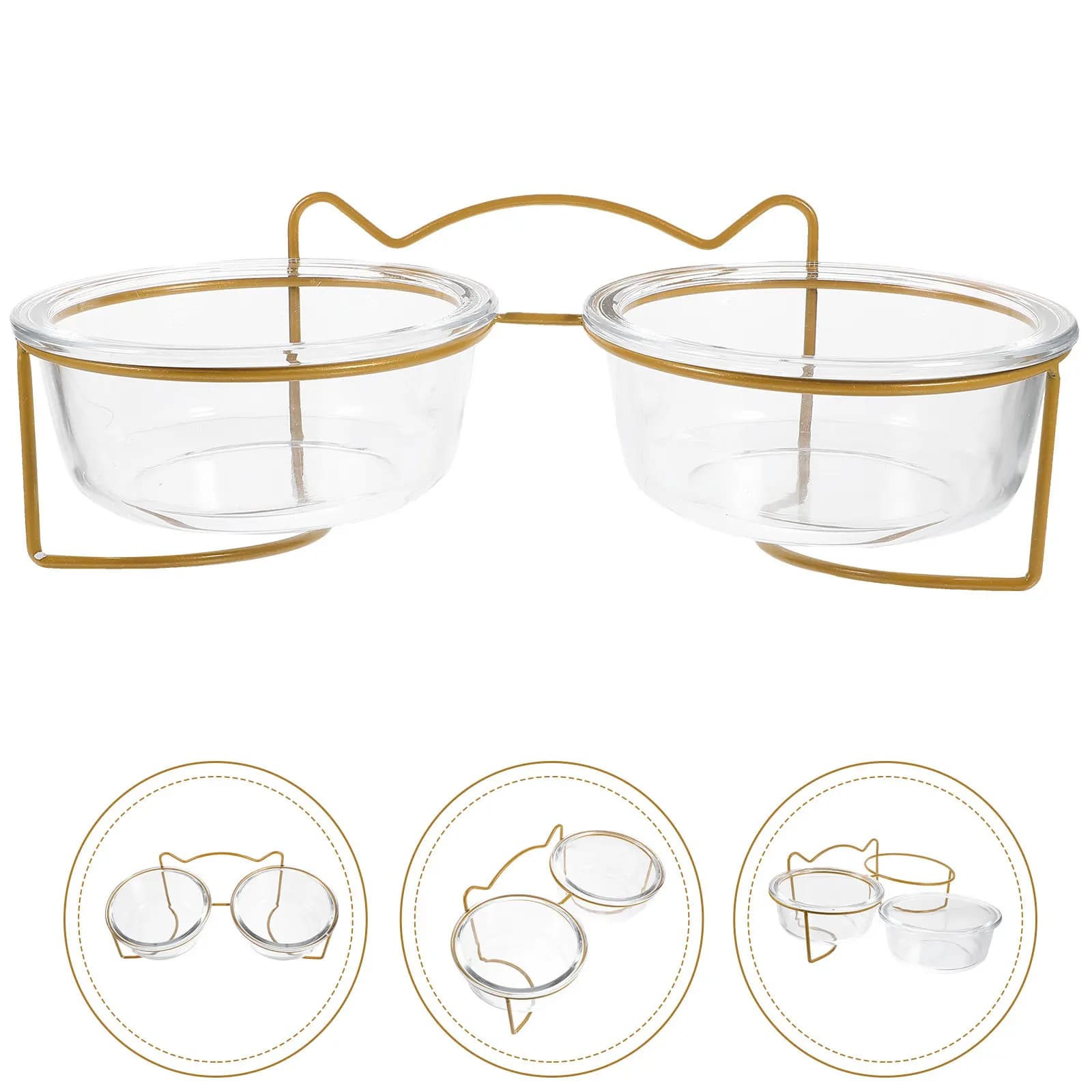1Pcs Double Pet Bowl Elevated Tilted Design for Cats Dogs High Neck Support Food Water Container Smooth Easy Clean Glass