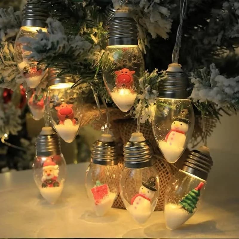 1pc 10/20LED Globe Bulbs String Lights with Snowy & Lovely Ornaments, Perfect for Home Patio Fireplace Christmas Xmas Tree Decor
