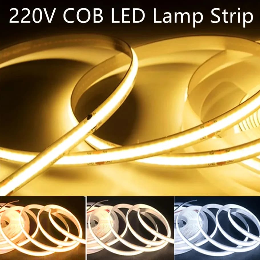 Striscia luminosa a LED COB da 1-5 m 220 V Luci a nastro flessibili Smart IC No Need Driver Illuminazione lineare Alta luminosità 240 LED RA95 Bianco caldo