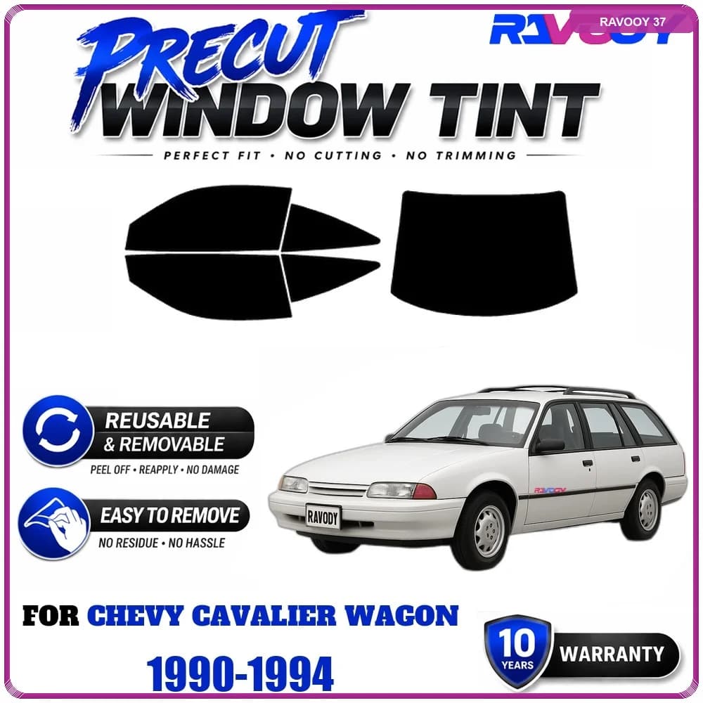 RAVOOY Precut Window Tint, Reusable Removable EPU Film, Custom Fit for Chevy Cavalier Wagon 1990-1994, UV Heat Protection