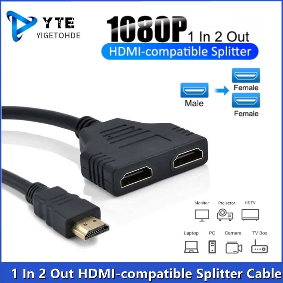 HDMI 1080P Dual Port Y Splitter 1 compatible splitter cable in 2 out Male-female adapter cable for mobile monitor TV Box PC
