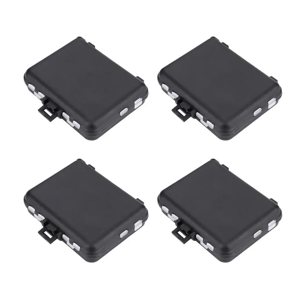 4 piece plastic fishing bait box with multiple compartments, light box for hooks, double face black fishing gear organizer