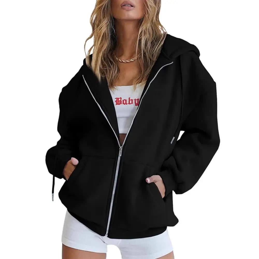 Oversized Cute Hoodie Women's Jacket Teenage Girls' Style Simple Design No Brand Registered No Waist Shaping Winter Coat