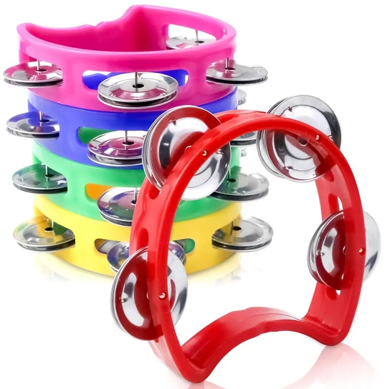 Tamburello a percussione in plastica da 2 pezzi con 4 campanelli ritmo strumento musicale giocattoli regalo educativo prescolare per bambini