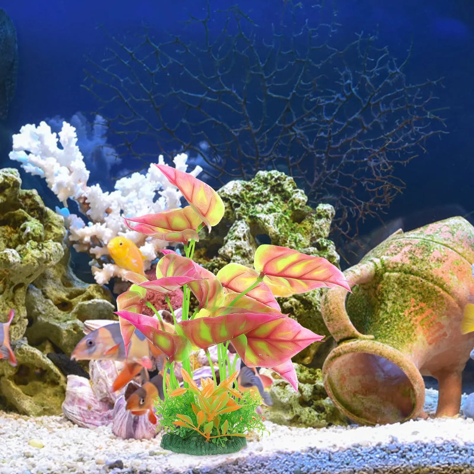 2 Pezzi Decorazioni Realistiche per Acquario, Piante Artificiali con Base Stabile, Accessori per Acquario, Ornamenti per Vasche dei Pesci