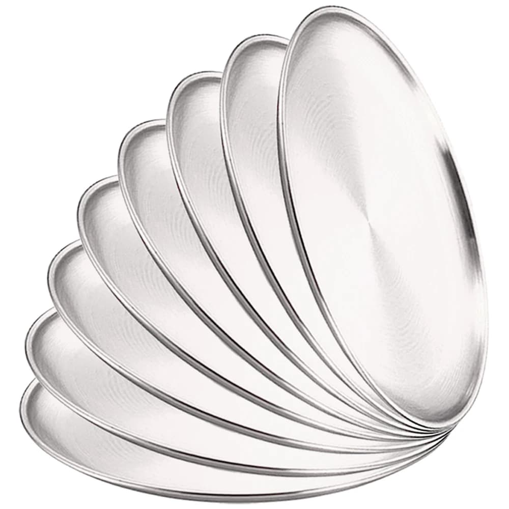8 pezzi piatto da pranzo in metallo piatto rotondo in acciaio inossidabile vassoio poco profondo 20/23/26 cm barbecue picnic campeggio contenitore per alimenti set di stoviglie