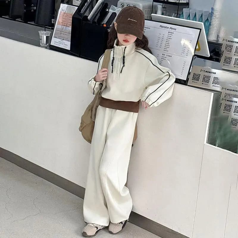 Pantaloni sportivi larghi da uomo e da donna alla moda Set casual in due pezzi Moda 2 pezzi Abbigliamento per bambini Cappotto Kawaii alla moda Pelliccia per ragazze