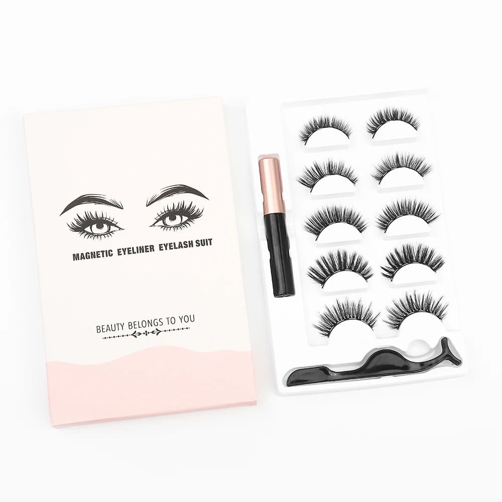 Multi-Style Magnetic Strip Lashes Kit 5 Pairs With Magnetic Liquid Eyeliner For Commute Dating Photoshoot