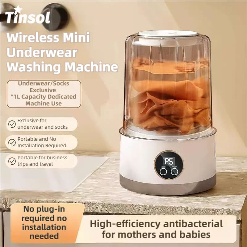 Mini wireless washing machine from 1 liter USB rechargeable 3000mAh portable to 2 speed for socks travel underwear clothes washing cups