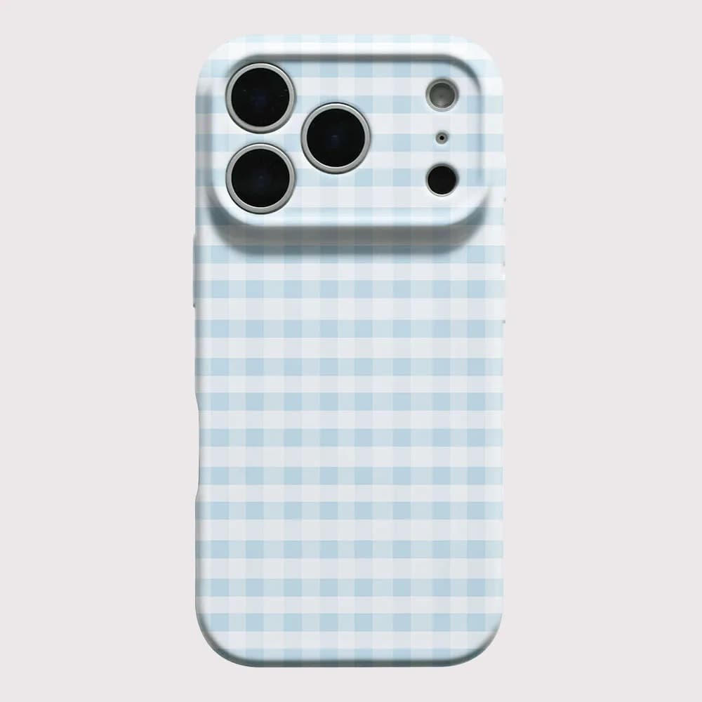 Cover for iPhone 17 16 15 14 13 12 11 Pro Max Air 16e 7 8 Plus XS Max XR, rigid in PC with blue grid pattern and bumper