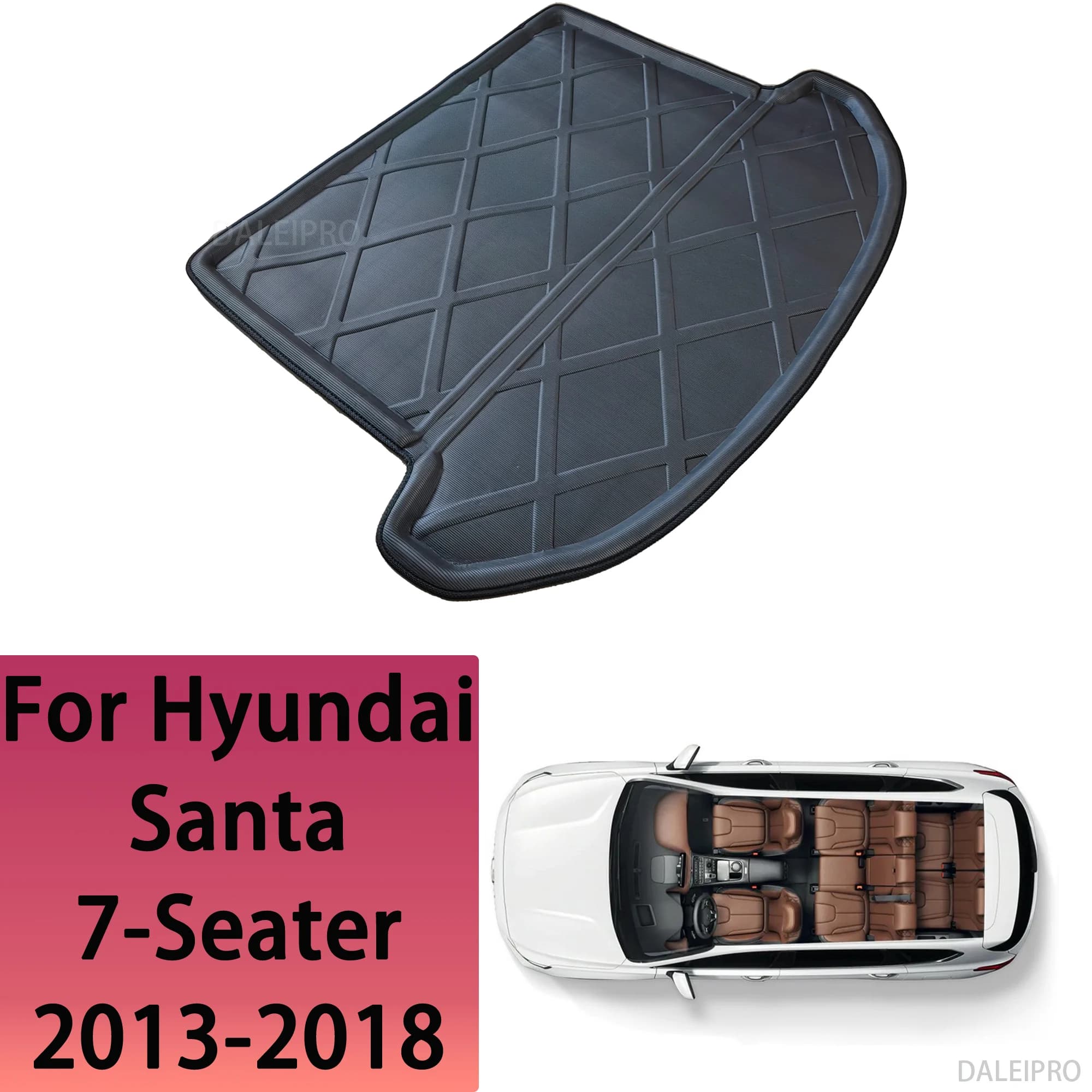 Tappetino per bagagliaio posteriore per auto per Hyundai Santa Fe 7 posti 2013 2014 2015 2016 2017 2018 su misura Cargo Liner Boot Vassoio da pavimento Tappeto 3D
