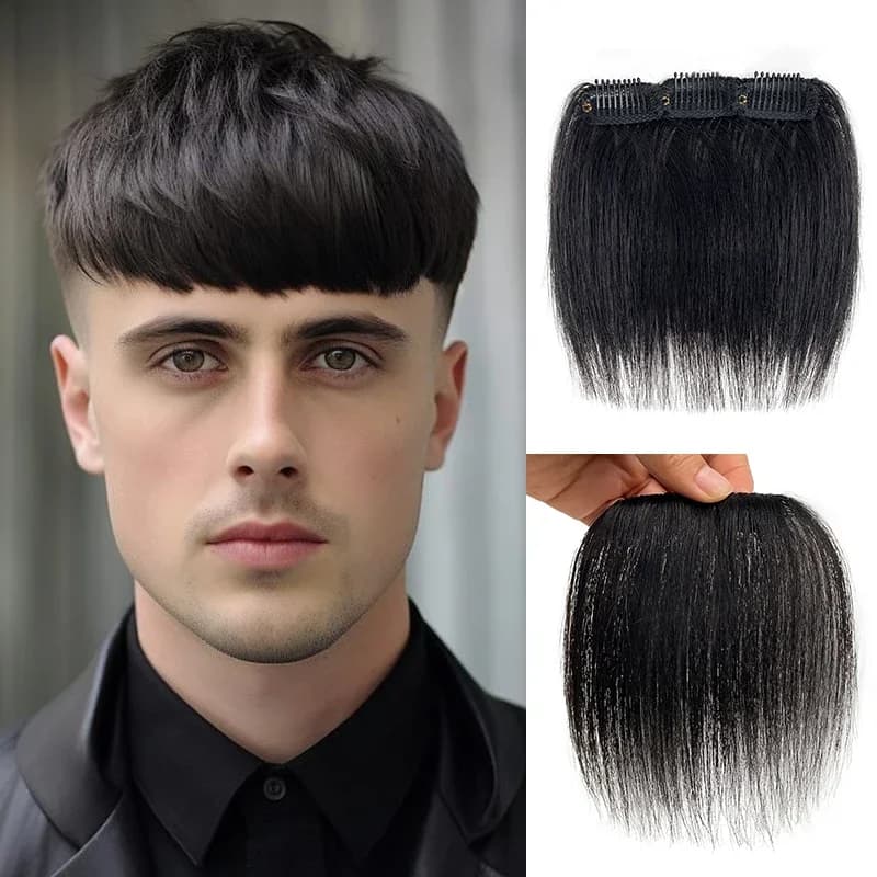 10cm hair fringe for men's clip in real hair Bang Cover high 100% human hair fringe extension for Volume