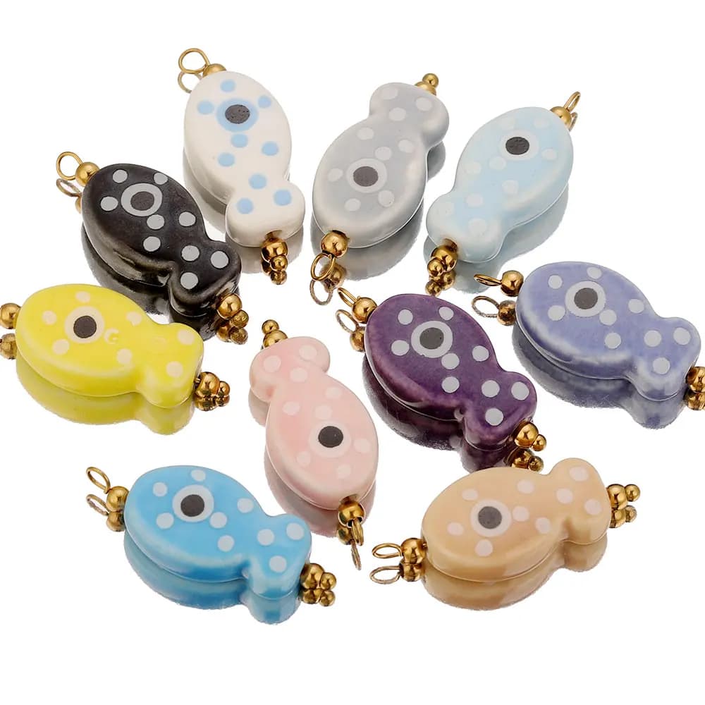 5 pz 20mm Forma di Pesce Perline di Ceramica Pendenti e Ciondoli con Pois per la Produzione di Gioielli Orecchino FAI DA TE Componenti di Gioielli Pendenti Accessori
