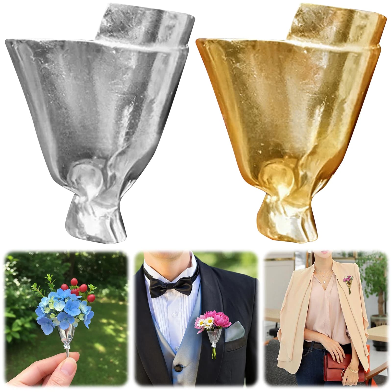 Flower Bouquet Brooch Wearable Flower Bouquet Clip DIY Wearable Flower Vase Brooch Pin for Jacket Dresse Sweater Scarf Hat