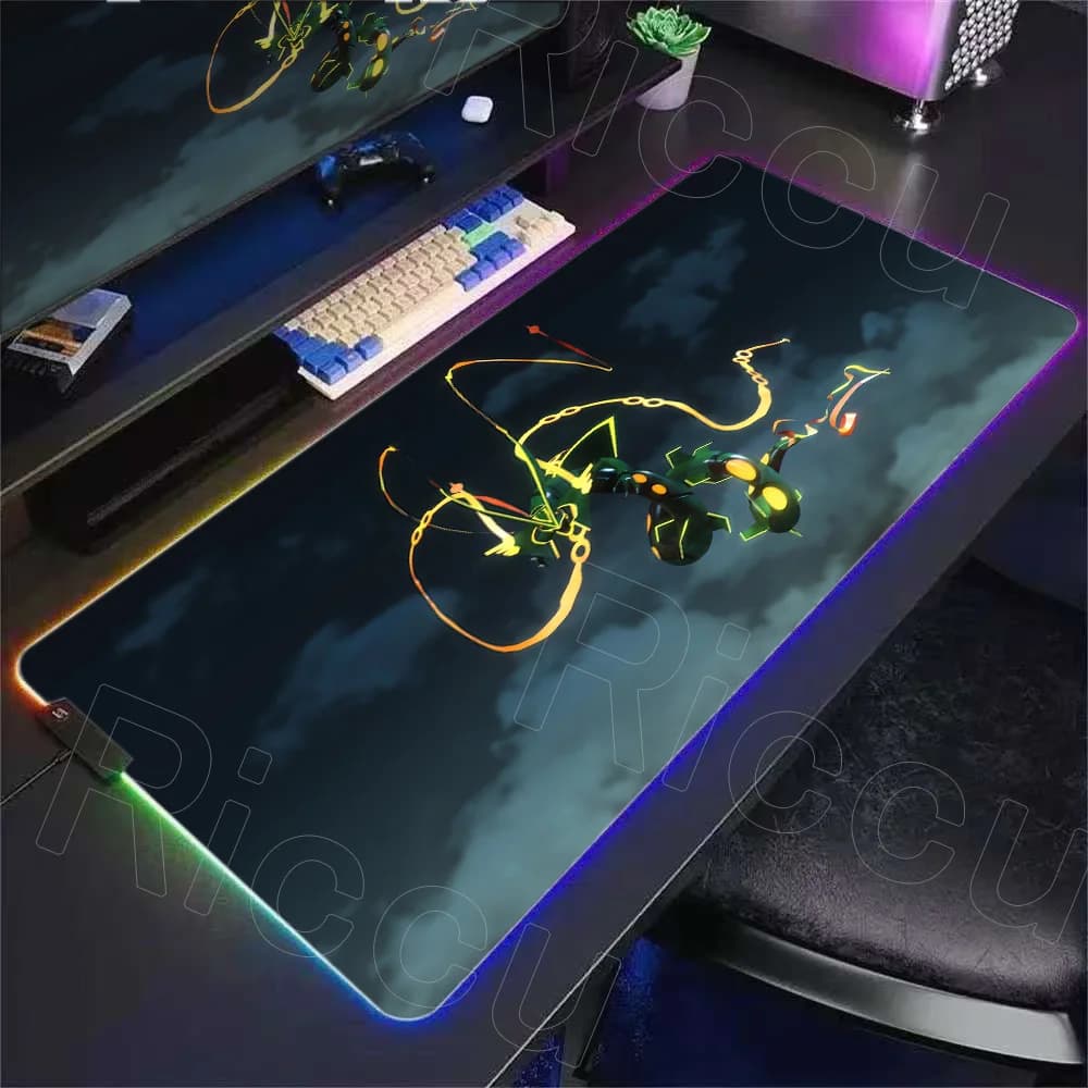 New Wallpaper LED Light Mouse Pad Desk Mat P-pokemon Rayquaza Computer Mousepad Backlight Keyboard Mat Game Mouse Pad RGB Carpet