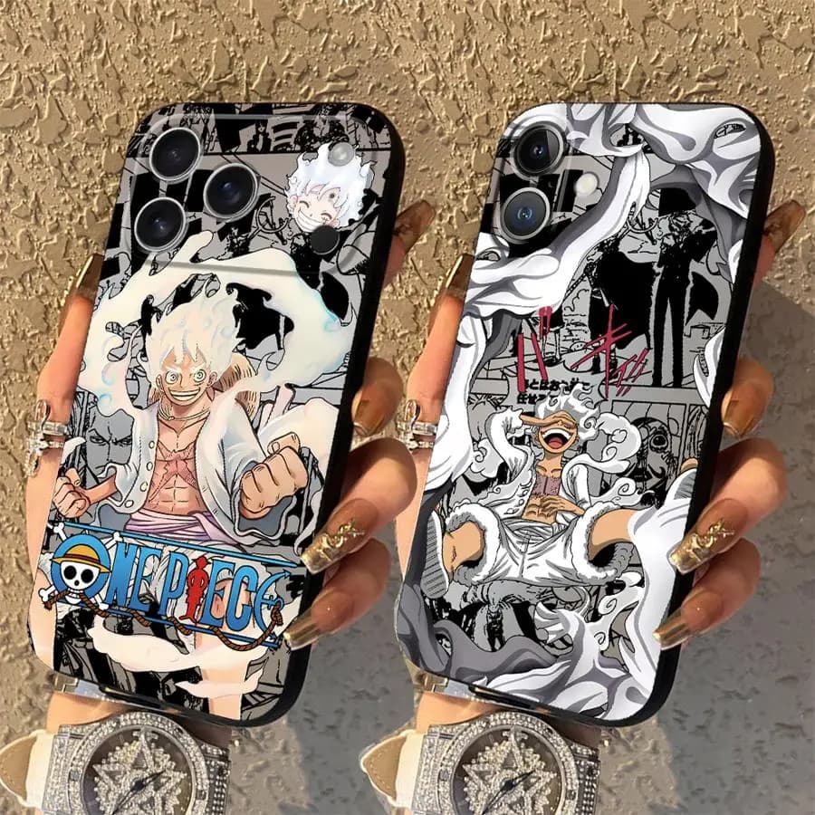 Custodia per iPhone Air 15 16 14 Plus 7 8 XR 13 12 11 17 Pro Max XS Max Cover morbida nera per telefono O-One Piece Rufy 5 Gear