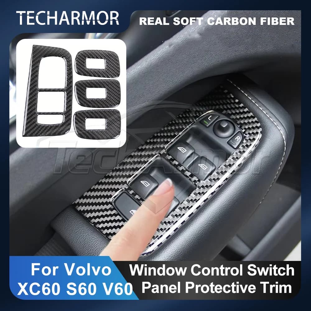 Adesivo per auto in fibra di carbonio Pannello di controllo della finestra per Volvo XC60 S60 V60 18-24 Auto Finestre Pulsante Interruttore di copertura Accessori interni