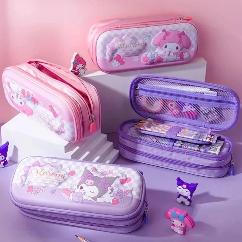 Astuccio a doppio strato IiGEN My Melody in EVA e tela, grande capacità, rosa, kawaii, carino, a forma di cartone animato, per ragazze e studentesse delle scuole primarie