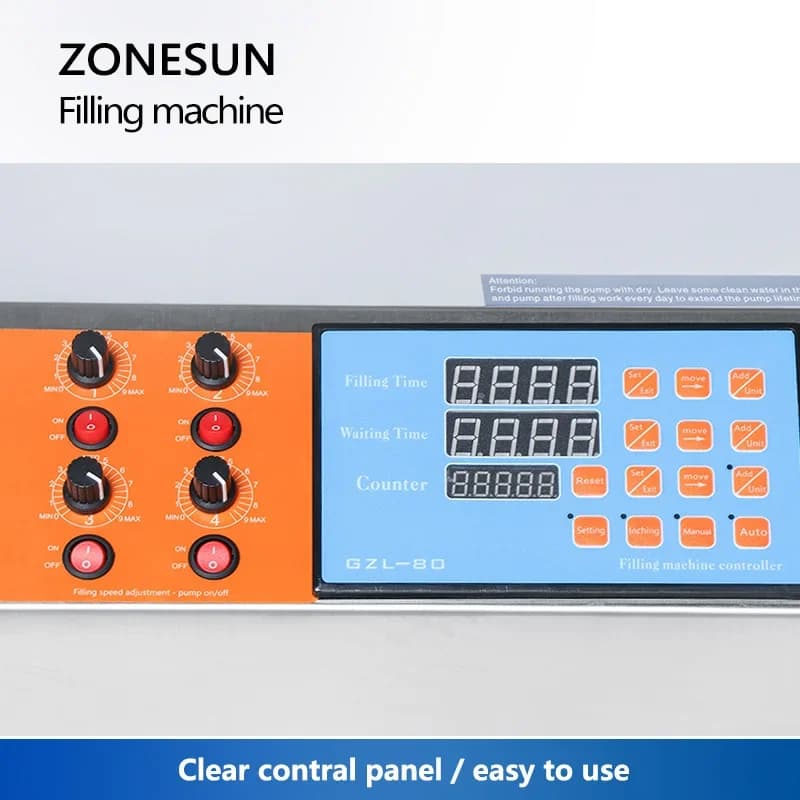 ZONESUN 4 Testa Ugello Macchina di Riempimento di Liquidi Profumo Acqua Succo Olio Essenziale Pompa di Controllo Digitale Elettrica Riempitore di Liquidi