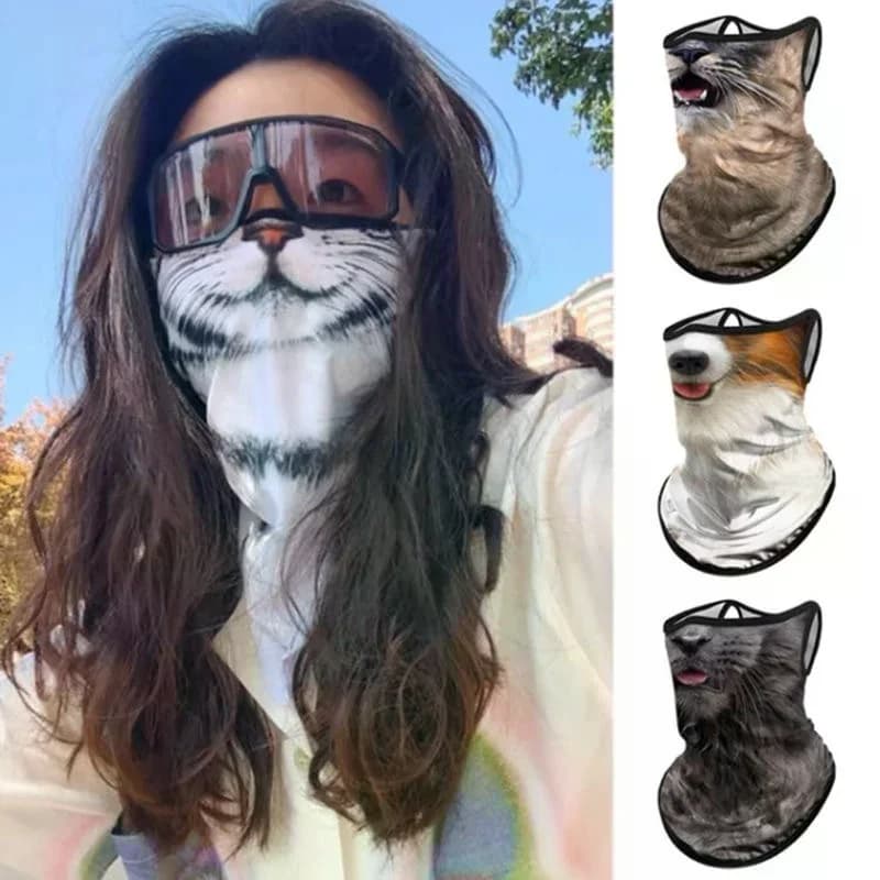 Mascherina Divertente con Stampa Animale e Bandana, Copriviso con Elastici per le Orecchie e Protezione per il Collo, Maschera Estiva per Ciclismo