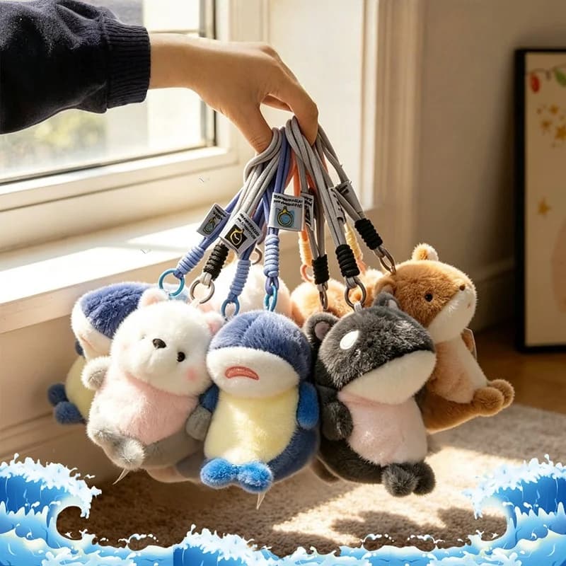 Ocean Animals Plush Keychain Seal Dolphin Shark Whale Cute Stuffed Marine Animal Pendant Soft Fluffy Sea Creatures Plushie