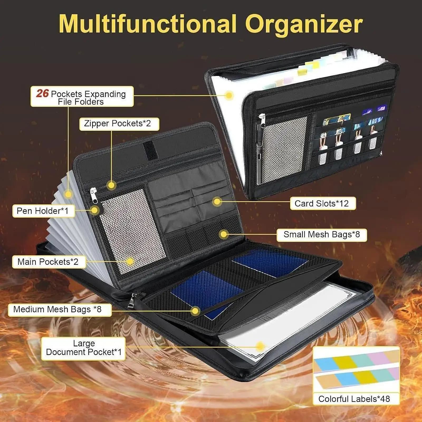 Organizzatore di file Forniture per ufficio scolastico 13 tasche 26 slot Organizzazione con supporto multitasche per documenti da viaggio a casa Lettera