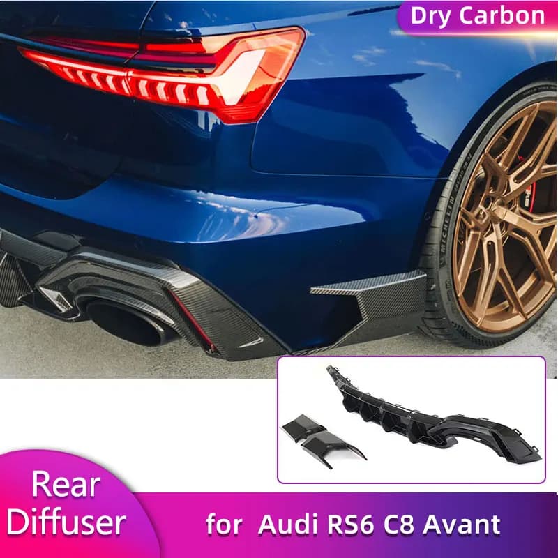 Diffusore Posteriore in Fibra di Carbonio per Audi RS6 C8 Avant 2019-2025, Spoiler per Paraurti Posteriore, Kit Carrozzeria per Auto da Corsa