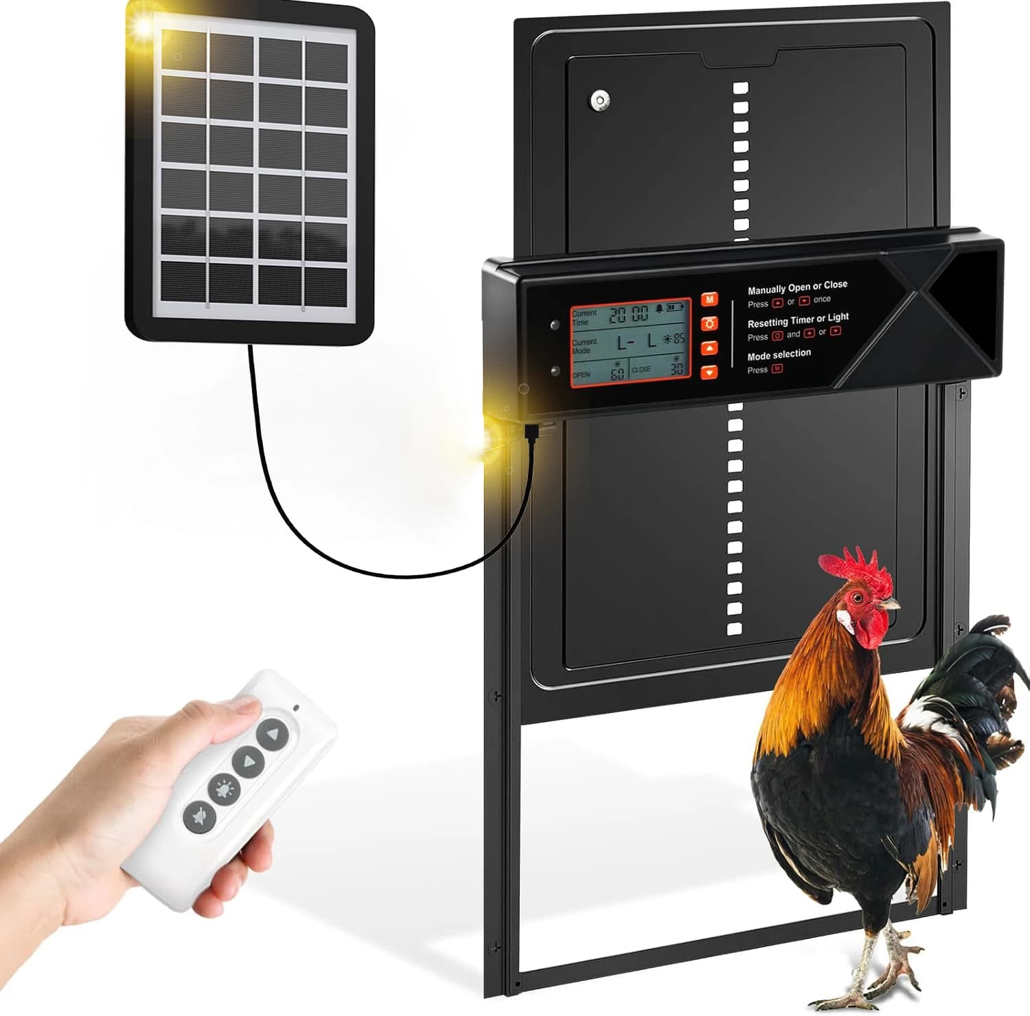 Automatic solar power station door, extra large automatic chicken port mix 4 modes with timer and light sensor, USB-C charging,
