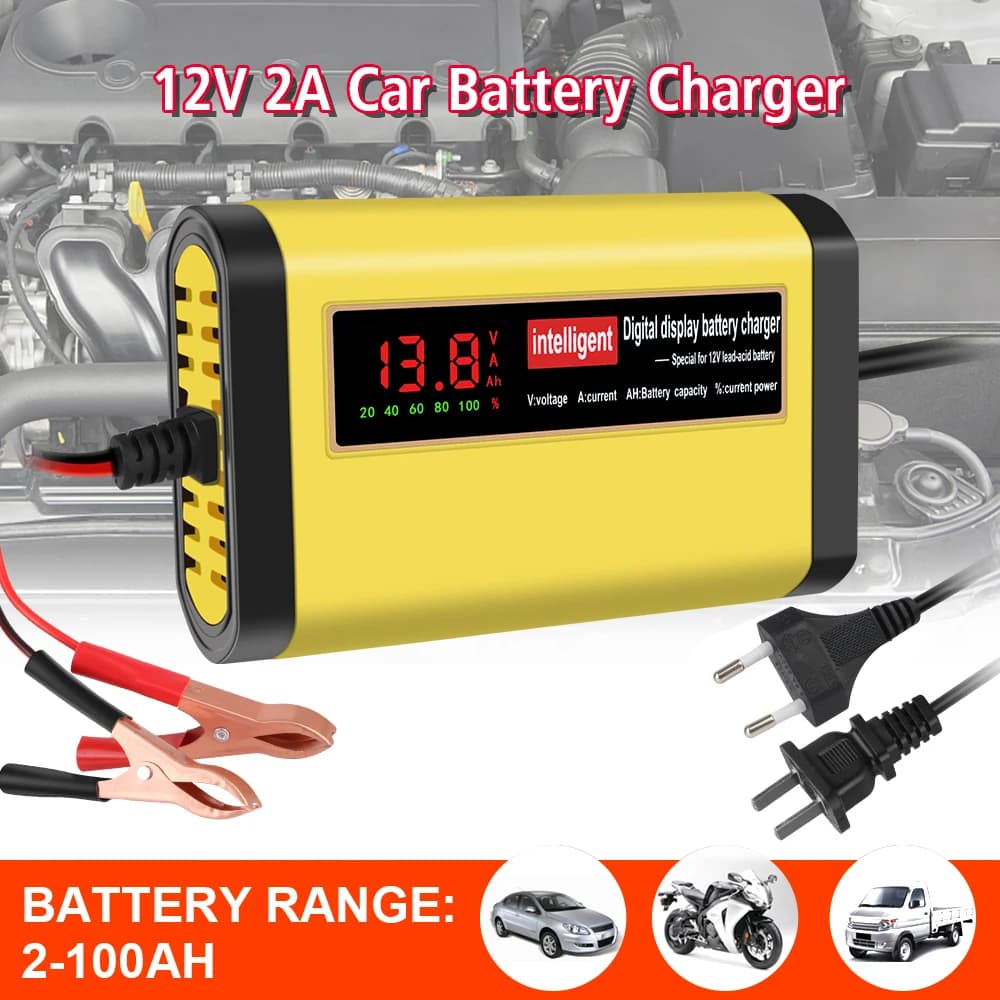 30W Car Smart Battery Charger Test EU Plug 100-240V Input 12V 2A Output for Lead-acid Batteries Motorcycle Accessories Universal