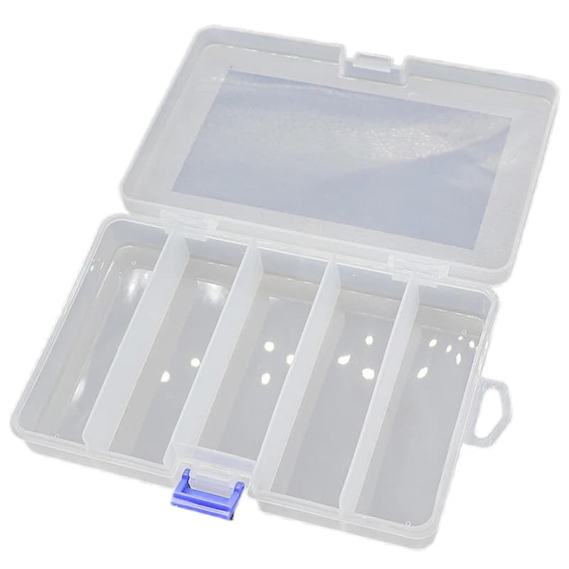 Scatola Porta Accessori in Plastica, Contenitore per Esche Finte, Scatola per Ami da Pesca Luya, 5 Scomparti, Organizzatore per Attrezzatura da Pesca Trasparente