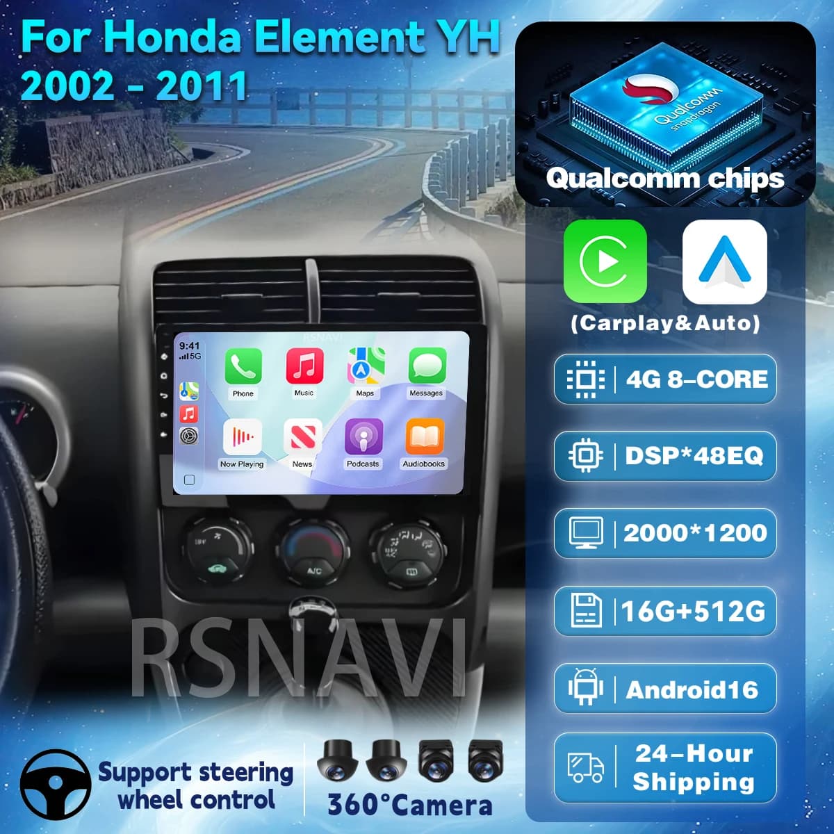 Android 16 Carplay Auto For Honda Element YH 2002 - 2011 Car Radio GPS Navigation WIFI+4G Video Player Stereo Head Unit Wireless