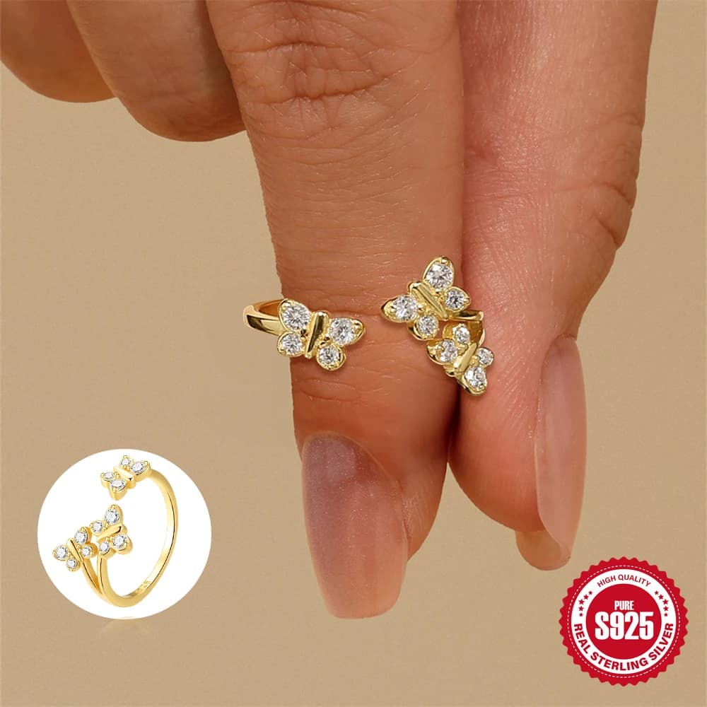 ROXI 925 Sterling Silver butterfly Crystal Design Rings For Women 18K Gold Color insect Adjustable Party Wedding Jewelry anillo