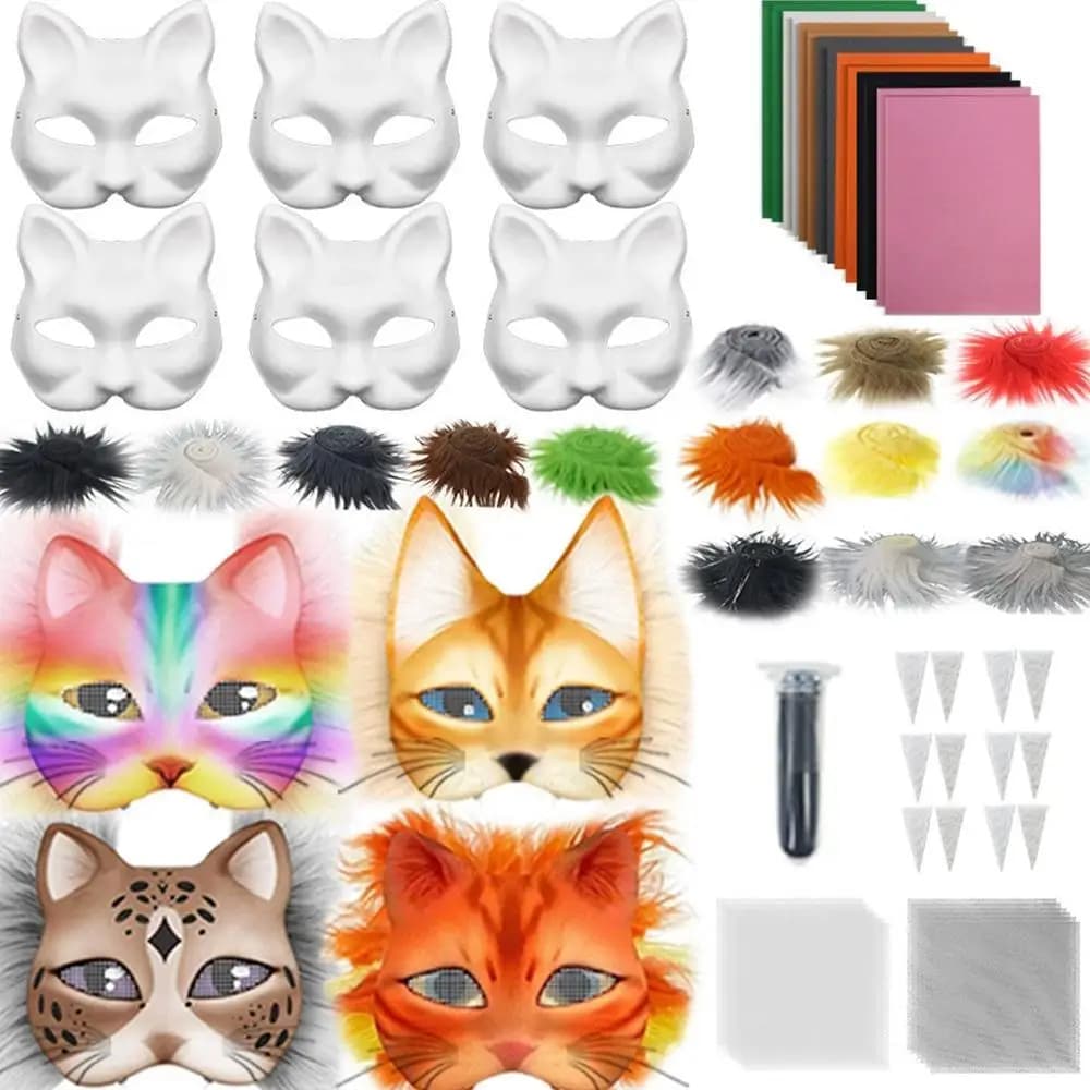 Maschere per gatti per dipingere Maschere Artigianato Maschere per gatti per dipingere Maschera in feltro Kit artigianale Maschera Therian per Halloween Masquerade Cosplay