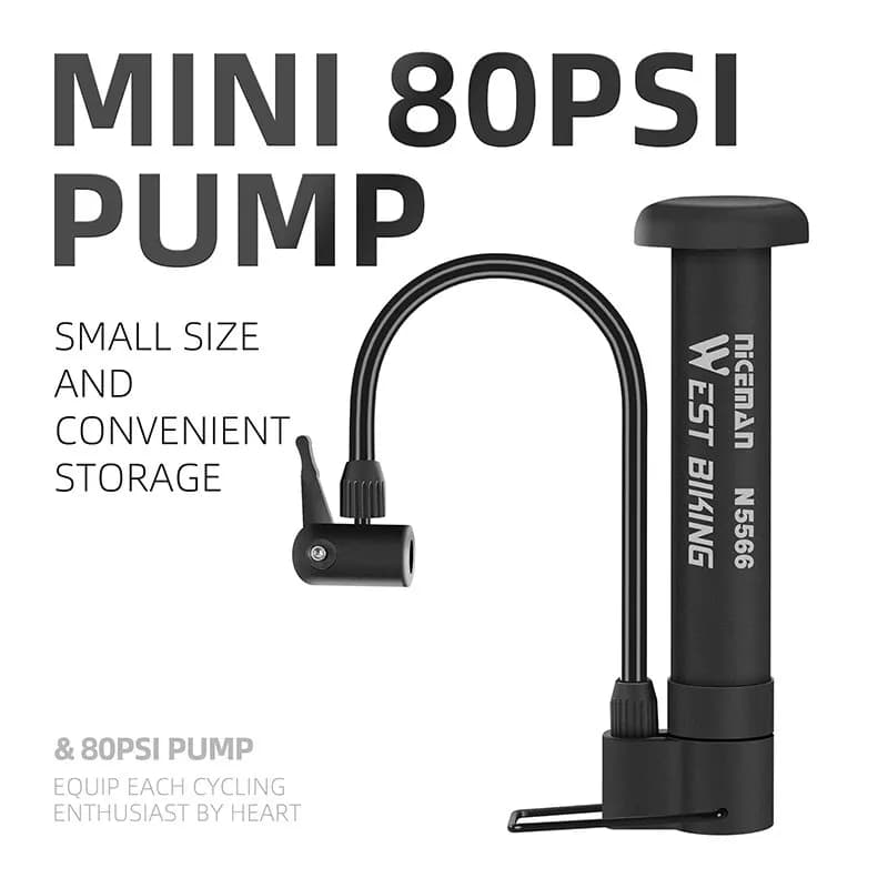 Nuova Pompa per Bicicletta MTB WEST BIKING 80 PSI, Pompa Manuale per Bici, Gonfiatore per Pneumatici, Valvola Schrader, Pompa da Terra, Accessori per Ciclismo