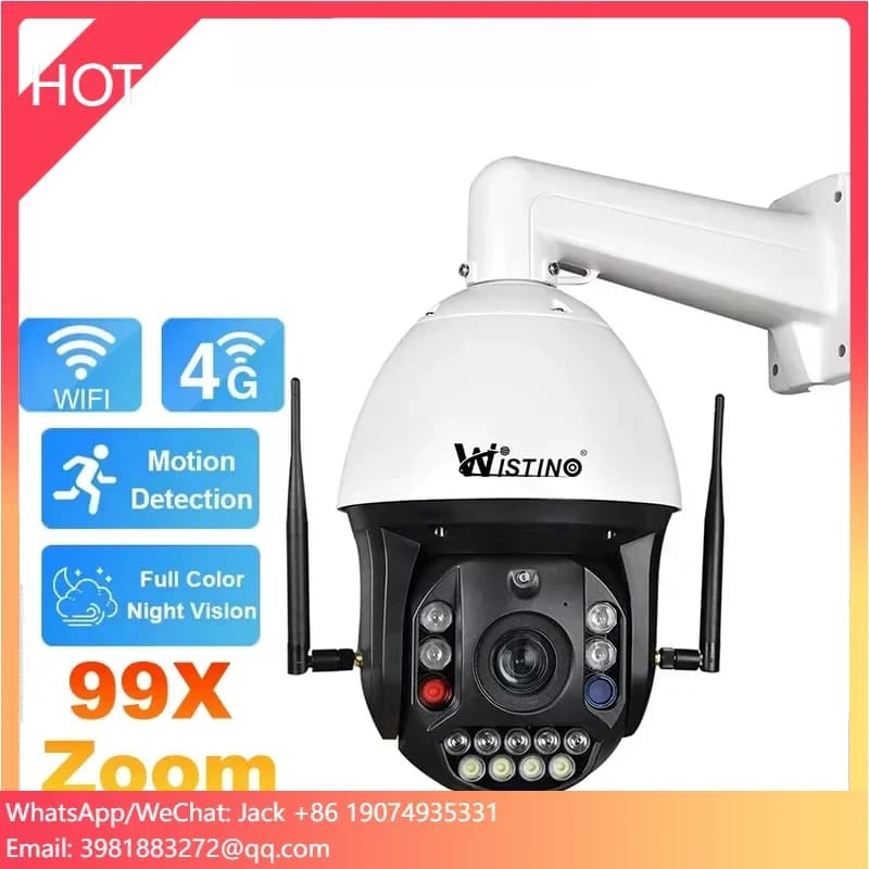 Wistine 4K HD 99X Zoom Network Camera Night Vision Color Security Camera CCTV with Red and Blue Light Alarm